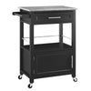 Benzara Granite inlaid Spacious Wooden Kitchen Cart, Black and Gray