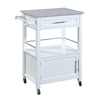Benzara Granite inlaid Spacious Wooden Kitchen Cart, White and Gray