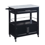 Benzara Spacious Wooden Kitchen Cart with Granite inlaid Top, Black and Gray
