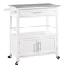 Benzara Spacious Wooden Kitchen Cart with Granite inlaid Top, White and Gray