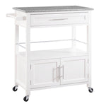 Benzara Spacious Wooden Kitchen Cart with Granite inlaid Top, White and Gray