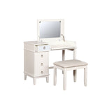 Benzara Wooden Vanity Set with Flip Top Mirror and Stool, White