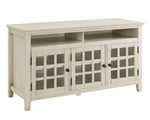 Benzara Three Door Wooden Media Cabinet with Two Open Shelves, White