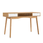 Benzara Wooden Desk with 2 Drawers and One Open Shelf, Brown and White