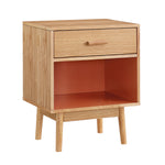 Benzara Wooden End Table with One Drawer and One Open Shelf, Brown and Orange