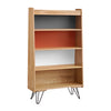 Benzara Wooden Bookcase with Shelved Compartments and Hairpin Legs, Multicolor