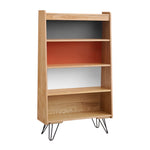 Benzara Wooden Bookcase with Shelved Compartments and Hairpin Legs, Multicolor
