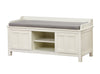Benzara Wooden Storage Bench with Sliding Doors and Padded Seat,White and Gray