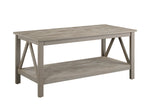 Benzara Wooden Rectangular Coffee Table with inverted V Design Sides, Gray