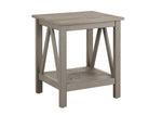 Benzara Wooden End Table with Bottom Shelf and inverted V Design Sides, Gray