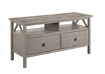 Benzara Wooden TV Stand with Two Large Drawers and 2 Open Shelves, Gray