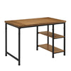 Benzara Wooden Desk with Two Open Shelves and Metal Legs, Brown and Black