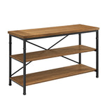 Benzara Wooden TV Stand with Two Open Shelves and Metal Feet, Brown and Black
