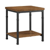 Benzara Wooden End Table with Open Bottom Shelf and Metal Legs, Brown and Black