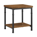 Benzara Wooden End Table with Open Bottom Shelf and Metal Legs, Brown and Black