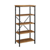 Benzara Wooden Bookcase with Four Shelves and Metal Legs, Brown and Black