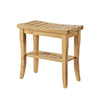 Benzara Bamboo Stool with Slated Top and Open Bottom Shelf, Brown