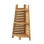 Benzara BM144152 Slated Design 3 Tier Bamboo Corner Shelf with Spacious Storage, Brown