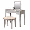Benzara Wooden Vanity with Flip Top Mirror and Cushioned Stool, Gray and Beige