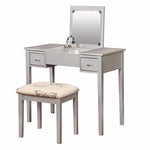 Benzara Wooden Vanity with Flip Top Mirror and Cushioned Stool, Gray and Beige