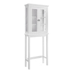 Benzara Transitional Style Wood and Glass Space Saver with Block Legs, White