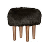Benzara Transitional Style Faux Fur Upholstered Stool with Wooden Legs, Black
