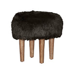 Benzara Transitional Style Faux Fur Upholstered Stool with Wooden Legs, Black