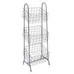 Benzara 3 Tier Grid Design Metal Basket Stand with Tubular Frame, Silver