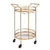 Benzara Transitional Style Round Metal Bar Cart with 2 Mirror Shelves, Gold