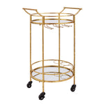 Benzara Transitional Style Round Metal Bar Cart with 2 Mirror Shelves, Gold