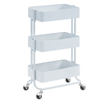 Benzara 3 Tier Metal Cart with Tubular Frame and Spacious Storage, White