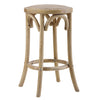 Benzara Wooden Counter Stool with Weave Top and Flared Legs, Brown