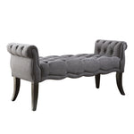 Benzara Wooden Bench with Button Tufting and Rolled Armrest, Gray and Black