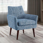 Benzara BM144315 Fabric Upholstered Button Tufted Wooden Chair, Blue & Brown