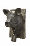 Benzara Striking Pig Head with Bell Wall Plaque, Brown
