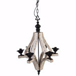 Benzara Solid 6 Light Washed Wood Chandelier, White and Black