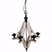 Benzara Solid 6 Light Washed Wood Chandelier, White and Black