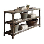 Benzara Gorden Console Table With 2  Shelves, Weathered Oak & Antique Silver