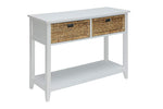 Benzara 2 Weave Front Drawer Wooden Console Table with Open Bottom Shelf, White