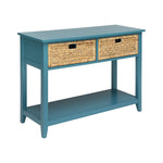 Benzara 2 Weave Front Drawer Wooden Console Table with Open Bottom Shelf, Blue