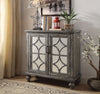 Benzara Wooden Console Table with 2 Doors and Mirror Fronts, Weathered Gray