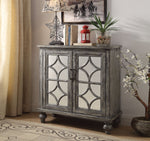Benzara Wooden Console Table with 2 Doors and Mirror Fronts, Weathered Gray