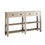 Benzara Wooden Console Table with 4 Drawers and 2 Shelves, Cream