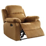 Benzara Microfiber Metal Glider Recliner Chair with Pillow Top Armrest, Light Brown