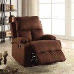 Benzara Rosia Warm Recliner , Chocolate Microfiber