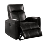 Benzara Leather Power Motion Recliner Chair with Tight Back, Black