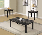 Benzara Rectangular Faux Marble Top Coffee Table with 2 End Tables, Set of 3,Black