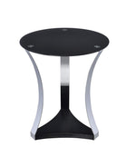 Benzara Round Wooden Top End Table with Curved Metal Base, Silver and Black