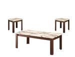 Benzara Carly Coffee/End Table Set, Faux Marble & Cherry, Pack of 3 Piece