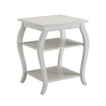 Benzara Wooden End Table with 2 Open Shelves and Cabriole Legs, White